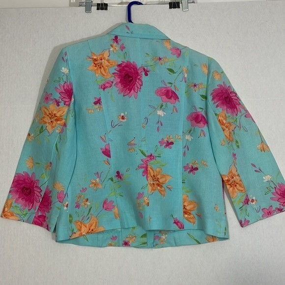 Emma James Linen Blend Blazer with Pockets, Covered Buttons, Aqua, 10 - Picture 8 of 8